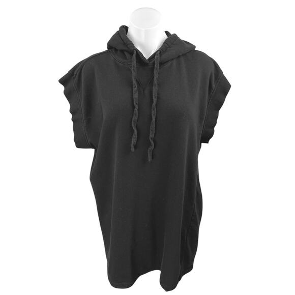 Zara Black Short Sleeve Drawstring Hooded Hoodie Mini Tunic Sweatshirt Dress M - Picture 3 of 6